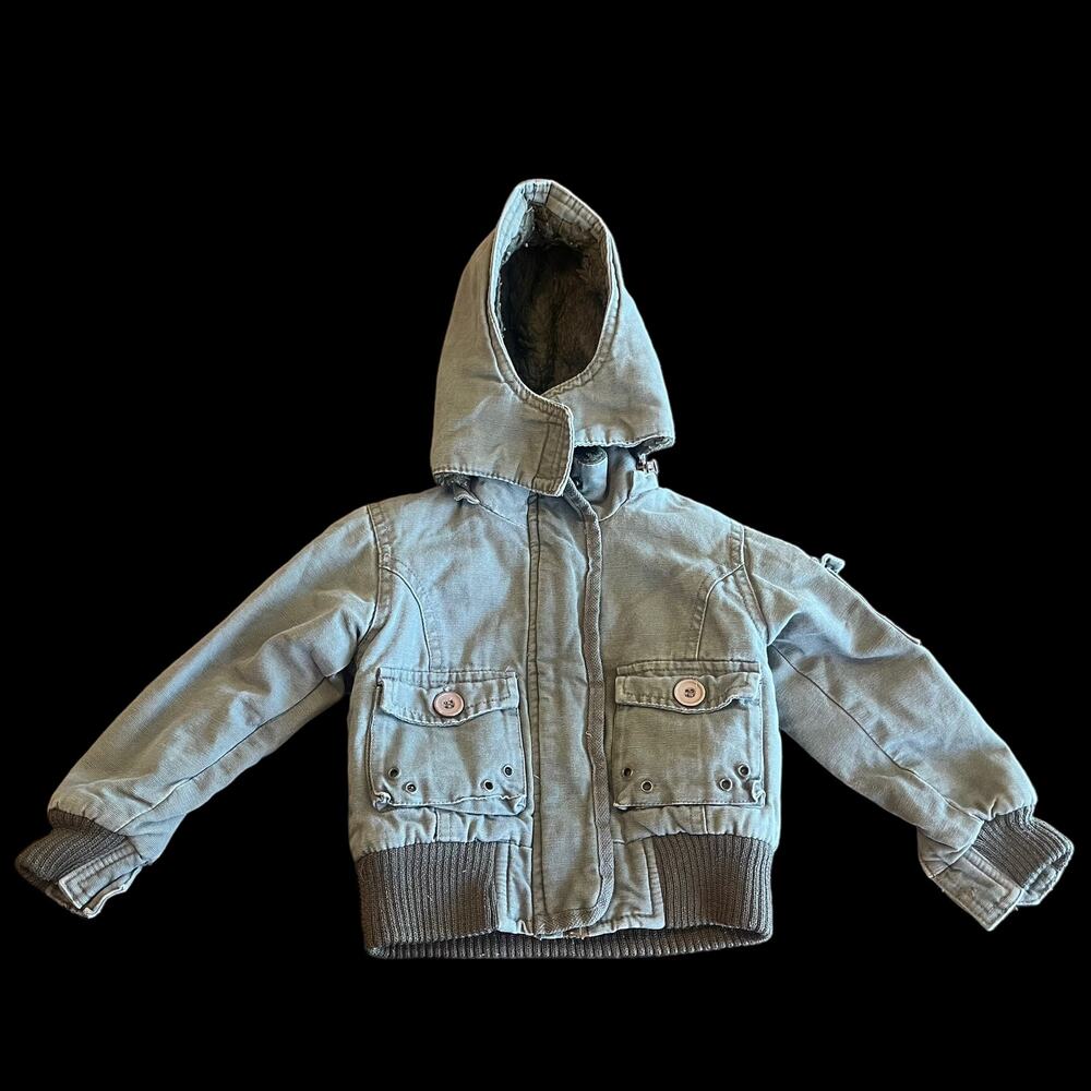 Michael F Hooded Bomber Jacket Cargo 3T Toddler Zip Up Military Cargo Warm Cozy
